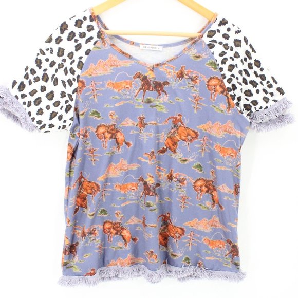 Cellabie Blouse Western Shirt Womens Rodeo Horse Bronco Cowgirl Fringe Size M - Picture 1 of 8